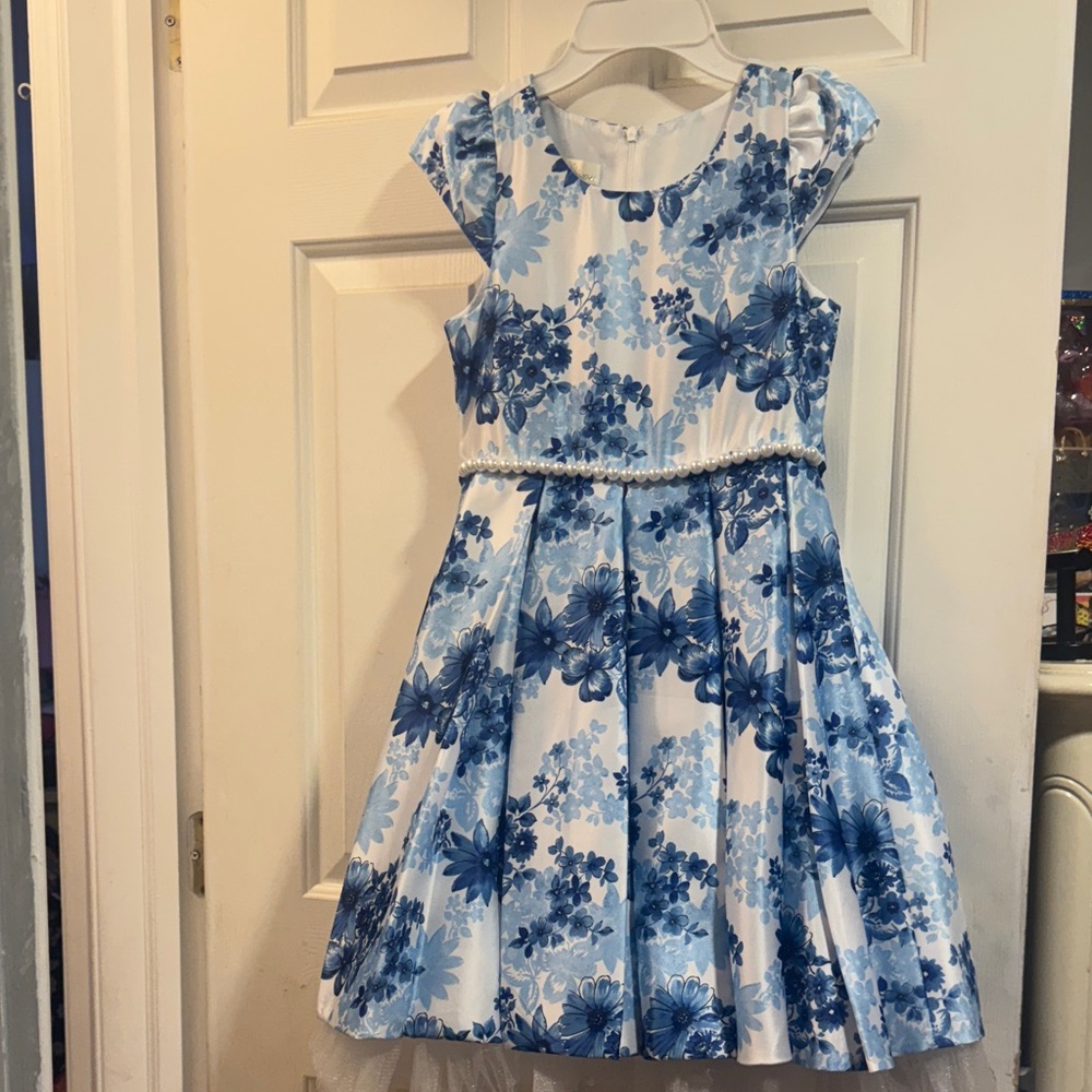 American Princess White and Blue Floral Dress